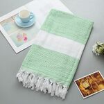 Asciugamano da bagno in cotone a righe con nappe da viaggio sottile da campeggio, sauna, spiaggia, palestra, coperta da piscina, assorbente, facile da pulire (verde)