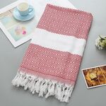 Asciugamano da bagno in cotone a righe con nappe da viaggio sottile da campeggio, sauna, spiaggia, palestra, coperta da piscina, assorbente facile da pulire (rosso)