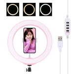 Pulluz 10.2 pollici 26 cm USB 3 Modalità 3 modalità dimmerabile anello a LED Vlogging Selfie Beauty Photography Video luci con treppiede palla testa e telefono morsetto (rosa)