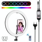 Pulluz 11,8 pollici 30 cm RGB Dimmable LED Ring Vlogging Selfie Photography Photography Lights with Freddo Scarpa Tripod Ball Ball Head & Phone Morsetto (nero) (spina UE)