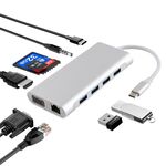 11 in 1 VGA + porta LAN + 4 x USB 3.0 + scheda SD / TF + HDMI + porta audio + adattatore USB-C / Type-C femmina a USB-C / Type-C HUB (argento)