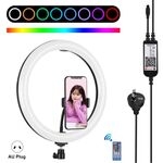 Pulluz 11,8 pollici 30 cm RGB Dimmable LED Ring Vlogging Selfie Photography Photography Lights with Cold Shoe Treppiede Treppiede Testa e telefono Morsetto (nero) (Plug AU)