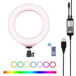 PULUZ 6,2 pollici 16 cm USB RGBW dimmerabile LED Anello Vlogging Fotografia Luci video con scarpa fredda Testa a sfera treppiede e telecomando (rosa)