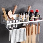 60cm 2 Coppe 10 Ganci multifunzionale della cucina Punchingfree Wallmounted alluminio Bordo Condimento Holder rack di stoccaggio