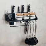 A Versione 50 cm 1 tazza 8 ganci cucina multifunzione porta condimenti a parete portaoggetti (nero)