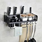 Versione B 50 cm 2 tazze 10 ganci Cucina Porta condimenti multifunzione a parete Portaoggetti (nero)