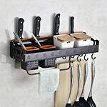 Versione C 50 cm 2 tazze 10 ganci Cucina Porta condimenti multifunzione a parete Portaoggetti (nero)