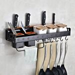Versione C 60 cm 2 tazze 10 ganci Cucina multifunzione a parete porta condimenti portaoggetti (nero)