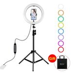 PULUZ Supporto per treppiede da 1,1 m + 10,2 pollici 26 cm RGBW LED Ring Vlogging Kit di trasmissione video in diretta con attacco freddo Treppiede Testa a sfera e morsetto per telefono