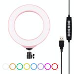 PULUZ 6,2 pollici 16 cm USB 10 modalità 8 colori RGBW dimmerabile LED anello Vlogging fotografia luci video con testa a sfera treppiede (rosa)