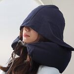 Cuscino per collo a forma di U con cappuccio da viaggio in aereo portatile (blu navy)