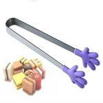 Clip a mano in silicone per cucina in acciaio inossidabile, pinza per ghiaccio, cibo, barbecue, insalata (viola)