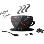Home DIY 3D Stereo Decorativo Moda Orologio da parete caffè Adesivo da parete specchio acrilico Orologio da caffè (nero)