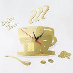 Home DIY 3D Stereo Decorativo Moda Orologio da parete caffè Adesivo da parete specchio acrilico Orologio da caffè (oro chiaro)