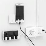 5 PCS Wall Sticking Phone Charging Holder Presa Forte adesivo appiccicoso Sopport Rack Mensola con ganci (Bianco)