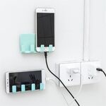 5 PCS Wall Sticking Phone Charging Holder Presa Forte adesivo appiccicoso Sopport Rack Mensola con ganci (Verde)