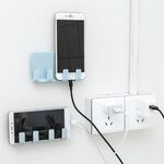 5 PCS Wall Sticking Phone Charging Holder Presa Forte adesivo appiccicoso Sopport Rack Mensola con ganci (blu)