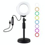 PULUZ 4.7 pollici 12 cm luce curva anello di superficie luminosa + base rotonda Base Desktop Mount USB 10 modalità 8 colori RGBW Dimmable LED Anello LED Selfie Beauty Vlogging Photography Photography Lights With Cold Shoe Treppiede Ball (Nero)