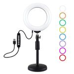 PULUZ 6,2 pollici 16 cm USB 10 modalità 8 colori RGBW dimmerabile LED Anello Vlogging Fotografia Luci video + Base rotonda Supporto da tavolo con testa a sfera per treppiede a scarpa fredda (nero)