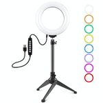 PULUZ 6,2 pollici 16 cm USB 10 modalità 8 colori RGBW dimmerabile LED Anello Vlogging Fotografia Luci video + Supporto per treppiede da tavolo con testa a sfera per treppiede a scarpa fredda (nero)