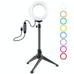 PULUZ 4,7 pollici 12 cm USB 10 modalità 8 colori RGBW dimmerabile LED Anello Vlogging Fotografia Luci video + Supporto per treppiede da tavolo con testa a sfera per treppiede a scarpa fredda (nero)