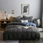 Set biancheria da letto Copripiumino copripiumino in tinta unita plaid laterale, dimensioni: 200 * 230 cm (2x federa, 1x trapunta） (nero)