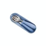 3 pezzi / set cucchiaio e forchetta in acciaio inossidabile 304 set di stoviglie per asilo nido carino (blu)