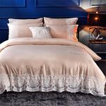 Lenzuola in seta a quattro pezzi Lenzuolo matrimoniale Copripiumino per letto nudo Biancheria da letto in seta ghiacciata Letto da 2,0 m (Depera-Champagne)