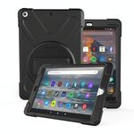 Per Amazon fire 7 (2017) (2019) PC con rotazione a 360 gradi + custodia protettiva in silicone con supporto e cinturino (nero)