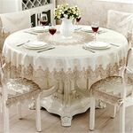 Tovaglia classica da tavola decor jacquard pizzo elegante tovaglia, dimensioni: 150 cm rotonda (marrone chiaro)