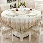 Tovaglia classica da tavolo decor jacquard pizzo elegante tovaglia, dimensioni: 180 cm rotonda (marrone chiaro)