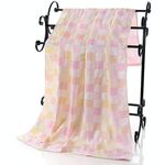 Asciugamano da bagno in cotone a doppia garza Asciugamano da bagno ad asciugatura rapida ad assorbimento d'acqua per bambini (griglia rosa)