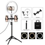 PULUZ 11,8 pollici 30 cm Luce + 1,1 m Supporto treppiede + Doppia staffa per telefono Superficie curva USB 3 modalità Dimmerabile Doppia temperatura colore LED Anello Vlogging Luce video Kit di trasmissione live con morsetto per telefono (nero)