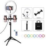 PULUZ 11,8 pollici 30 cm RGBW Light + 1.1m Treppiede Mount + Dual Telefono Staffe + Superficie curva RGB Dimmable LED Dimmable Temperatura Dual Color Temperatura LED Anello A Selfie Vlogging Video Light Live Broadcast Kit con scarpa fredda Treppiede testa