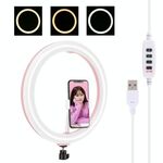 PULUZ 11,8 pollici 30 cm USB 3 modalità dimmerabile doppia temperatura colore LED curvo anello di luce diffusa Vlogging selfie fotografia luci video con morsetto telefono (rosa)
