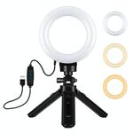 PULUZ 4,7 pollici 12 cm USB 3 modalità Dimmerabile LED Anello Vlogging Fotografia Luci video + Kit di montaggio per treppiede tascabile con testa a sfera per treppiede a scarpa fredda (nero)