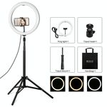 PULUZ 11,8 pollici 30 cm Luce + 1,65 m Supporto treppiede Superficie curva USB 3 modalità Dimmerabile Doppia temperatura colore LED Anello Vlogging Luce video Kit trasmissione live con morsetto telefono (nero)