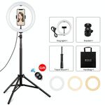 PULUZ 10.2 pollici 26 centimetri Light + 1.65m treppiede superficie curva USB Temperatura 3 modalità dimmerabile a due colori Anello Vlogging video live luce Kit Broadcast con Phone & pinza selfie telecomando (Nero)