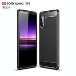 Per Sony Xperia 10 II Custodia in TPU in fibra di carbonio con trama spazzolata (nera)