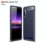 Custodia in TPU in fibra di carbonio con trama spazzolata per Sony Xperia 10 II (blu navy)