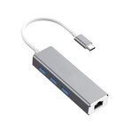 Adattatore convertitore da USB-C / Type-C a Gigabit Ethernet RJ45 e 3 x USB 3.0 HUB, computer tablet esterno universale (grigio)