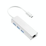 Adattatore convertitore da USB-C / Type-C a Gigabit Ethernet RJ45 e 3 x USB 3.0 HUB, computer tablet esterno universale (argento)