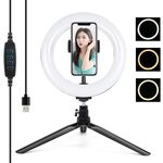 Pulluz 7,9 pollici 20 cm luce + desktop treppiede montaggio USB 3 modalità dimmerabile doppia temperatura colore a led luce curva anello vlogging selfie bellezza fotografia video luci con morsetto telefonico (nero)