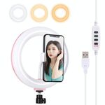 Pulluz 7,9 pollici 20 cm USB 3 Modalità 3 modalità dimmerabile Temperatura a doppia temperatura a LED LED Light Anello Vlogging Selfie Photography Video Lights with Phone Morsetto (Rosa)