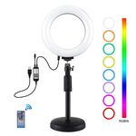 Pulluz 6.2 pollice 16cm RGBW Light + Base rotonda Porta desktop Desktop USB Dimmable Ring LED Vlogging Photography Video Lights With Freddo Shoo Shoe Treppiede Testa e Telecomando (Nero)