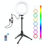 PULUZ 6,2 pollici 16 cm RGBW Luce + Supporto per treppiede da tavolo + USB Dimmerabile LED Anello Vlogging Fotografia Luci video con scarpa fredda Testa a sfera treppiede e telecomando (Nero)