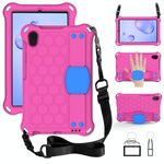 Per Galaxy Tab A 8.4 (2020) T307 Design a nido d'ape EVA + Materiale PC Guscio protettivo piatto anti caduta a quattro angoli con cinturino (RoseRed + Blue)