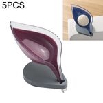 5 pezzi creativo bagno libero punzonatura ventosa trasparente foglia di drenaggio scatola di immagazzinaggio sapone (viola)