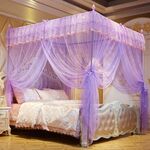 Zanzariera a tre porte da pavimento in acciaio inossidabile con crittografia in stile palazzo, specifica: staffa da 25 mm, dimensioni: 180x220 cm (viola)