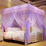 Zanzariera a tre porte da pavimento in acciaio inossidabile con crittografia in stile palazzo, specifica: staffa da 32 mm, dimensioni: 180x220 cm (viola)